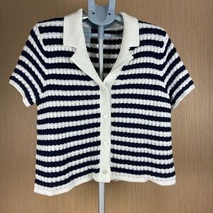 Old Navy Navy & White Striped Knit Polo Cardigan Size L